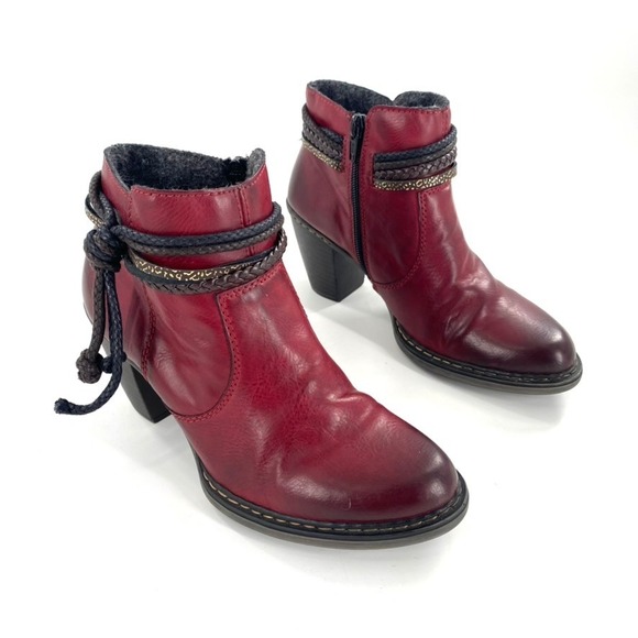 Rieker Red‎ Ankle Boots Braided Detail Side Zip Comfortable Womens Size 37 - Picture 1 of 7